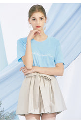 Short-Sleeve Linen Blend Graphic Tee with Round Neck – Breathable Lightweight Summer Top