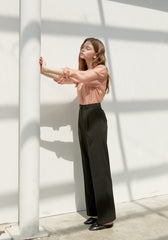 Silk Button-Down Shirt with Lapel Collar and Sheer Draping Texture for Effortless Chic Style