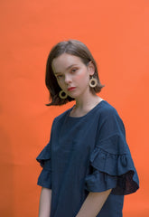 Linen Mini Dress with Ruffled Statement Sleeves and Relaxed Fit for Effortless Feminine Style