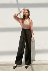 Wide-Leg High-Rise Linen Pants with Tailored Pleats and Minimalist Silhouette for Everyday Elegance