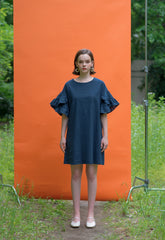 Linen Mini Dress with Ruffled Statement Sleeves and Relaxed Fit for Effortless Feminine Style