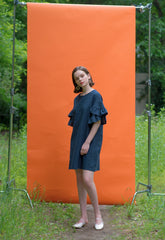 Linen Mini Dress with Ruffled Statement Sleeves and Relaxed Fit for Effortless Feminine Style