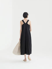 Sleeveless Linen Midi Dress with Wide Straps and Front Button Detail for Elegant Summer Style