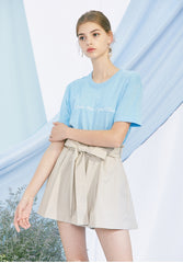 Short-Sleeve Linen Blend Graphic Tee with Round Neck – Breathable Lightweight Summer Top