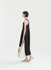 Sleeveless Linen Midi Dress with Wide Straps and Front Button Detail for Elegant Summer Style