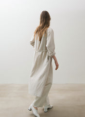 Double-Breasted Linen Coat Dress with Waist Tie and Button Detailing for Versatile Styling