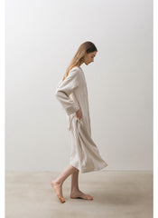 Double-Breasted Linen Coat Dress with Waist Tie and Button Detailing for Versatile Styling