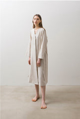 Double-Breasted Linen Coat Dress with Waist Tie and Button Detailing for Versatile Styling