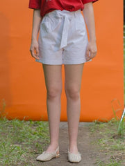 High-Waisted Linen Shorts with Waist Tie Belt and Cuffed Hem for Effortless Summer Style
