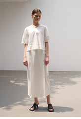 Relaxed Fit V-Neck Linen Blouse with Draped Back and Elbow-Length Sleeves