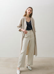 Double-Breasted Linen Coat Dress with Waist Tie and Button Detailing for Versatile Styling