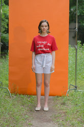 Relaxed Fit Linen T-Shirt with Bold French Text Print and Lightweight Natural Fabric