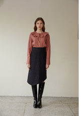 High-Waisted Checked Linen Midi Skirt with Asymmetric Hem and Tailored Fit