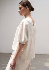 High-Waisted Buttoned Midi Skirt in Premium Linen Blend with Back Slit Detail