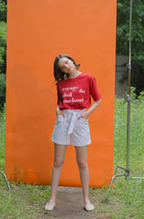 Relaxed Fit Linen T-Shirt with Bold French Text Print and Lightweight Natural Fabric