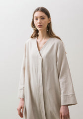 Double-Breasted Linen Coat Dress with Waist Tie and Button Detailing for Versatile Styling