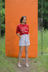 Relaxed Fit Linen T-Shirt with Bold French Text Print and Lightweight Natural Fabric