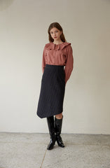 High-Waisted Checked Linen Midi Skirt with Asymmetric Hem and Tailored Fit