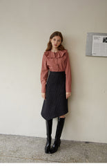 High-Waisted Checked Linen Midi Skirt with Asymmetric Hem and Tailored Fit