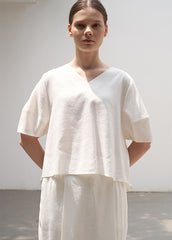 High-Waisted Buttoned Midi Skirt in Premium Linen Blend with Back Slit Detail