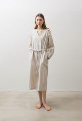 Double-Breasted Linen Coat Dress with Waist Tie and Button Detailing for Versatile Styling
