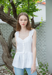 Sleeveless Linen Blouse with Peplum Hem and Button-Front Detail for Feminine Summer Style