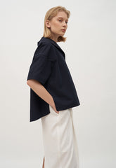 Relaxed-Fit Linen Blouse with Wide Collar and Half Sleeves in Breathable Natural Fabric