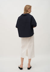 Relaxed-Fit Linen Blouse with Wide Collar and Half Sleeves in Breathable Natural Fabric