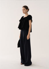 Linen Blouse with Ruffled Square Neckline and Flared Sleeves for Elegant Draped Silhouette