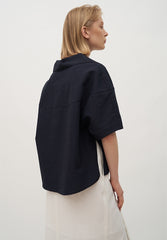 Relaxed-Fit Linen Blouse with Wide Collar and Half Sleeves in Breathable Natural Fabric