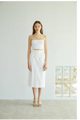 High-Waisted Linen Midi Skirt with Clean Front and Straight Cut – Minimalist Summer Essential