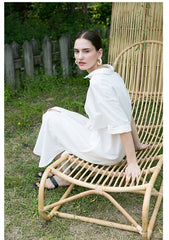 Relaxed Fit Button-Front Linen Shirt Dress with Collared Neckline and Side Pockets