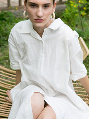 Relaxed Fit Button-Front Linen Shirt Dress with Collared Neckline and Side Pockets