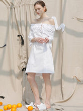 Off Shoulder Linen Midi Dress with Shirred Bodice and Button Front Design for Women