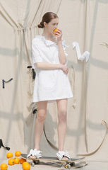 Off Shoulder Linen Midi Dress with Shirred Bodice and Button Front Design for Women