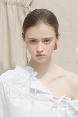 Off Shoulder Linen Midi Dress with Shirred Bodice and Button Front Design for Women