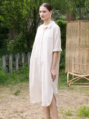 Relaxed Fit Button-Down Shirt Dress in Breathable Premium Linen Fabric