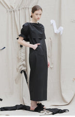 One-Shoulder Off-the-Shoulder Mini Dress in Natural Linen with Statement Tie Detail