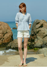 High-Waisted Women's Denim Shorts - Frayed Hem Cotton Denim Shorts For Effortless Summer Style