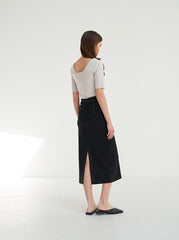 Women's Cotton Knit Top with Square Neckline and Half Sleeves – Minimalist Essential