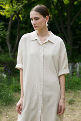 Relaxed Fit Button-Down Shirt Dress in Breathable Premium Linen Fabric