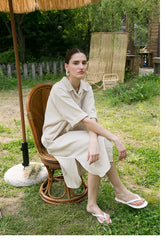 Relaxed Fit Button-Down Shirt Dress in Breathable Premium Linen Fabric