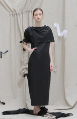 One-Shoulder Off-the-Shoulder Mini Dress in Natural Linen with Statement Tie Detail