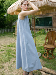 Sleeveless A-Line Linen Dress With Relaxed Silhouette And Minimalist Design For Summer Styling