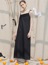 Asymmetric One-Shoulder Linen Midi Dress with Pocket Detail and Draped Silhouette