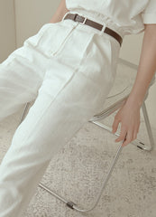 Tailored High-Waisted Linen Pants with Straight-Leg Fit and Crisp Pleats for Effortless Elegance