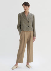 High-Waisted Pleated Linen Pants with Tapered Leg and Cuffed Hem