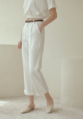 Tailored High-Waisted Linen Pants with Straight-Leg Fit and Crisp Pleats for Effortless Elegance