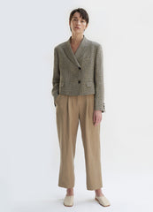 High-Waisted Pleated Linen Pants with Tapered Leg and Cuffed Hem