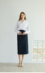High-Waisted A-Line Linen Skirt with Back Vent and Midi Hem – Elegant Summer Staple